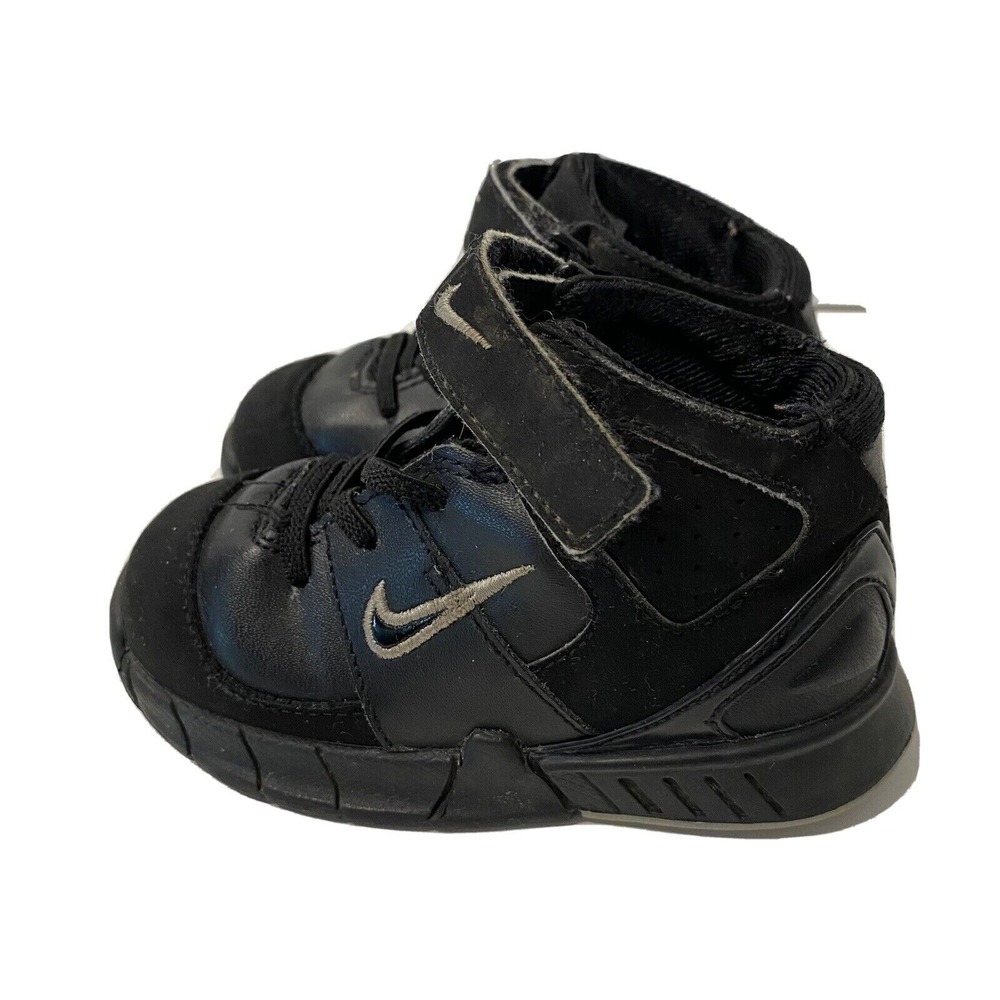 Nike Kids High Top Sneakers Black Leather Athletic Shoes Hook Loop Strap Size 6C